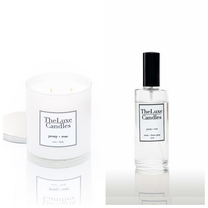 PEONY +  ROSE LUXE CANDLE + ROOM + LINEN SPRAY SET